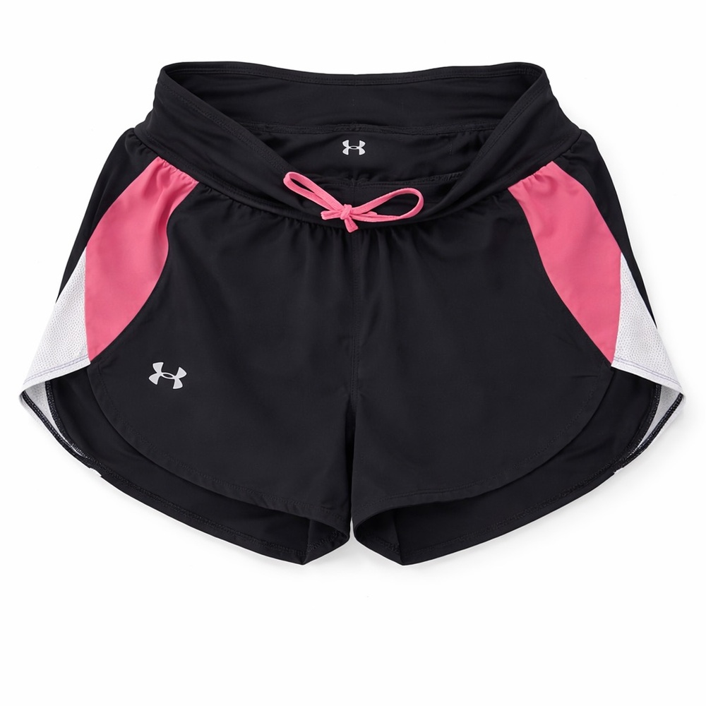 Under Armour Black Running Shorts Pink Trim‎ Pockets Drawstring M